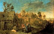 Adriaen Brouwer Village Scene with Men drinking oil